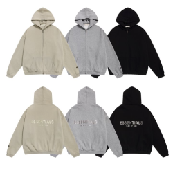 FEAR OF GOD 피어오브갓 에센셜 2010 백 로고 플리스 풀 후드 집업