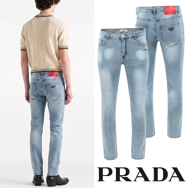 PRADA 프라다 클래식 레더그리드 워싱 슬림진