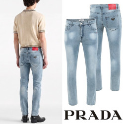PRADA 프라다 클래식 레더그리드 워싱 슬림진