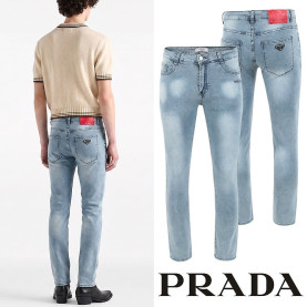 PRADA 프라다 클래식 레더그리드 워싱 슬림진