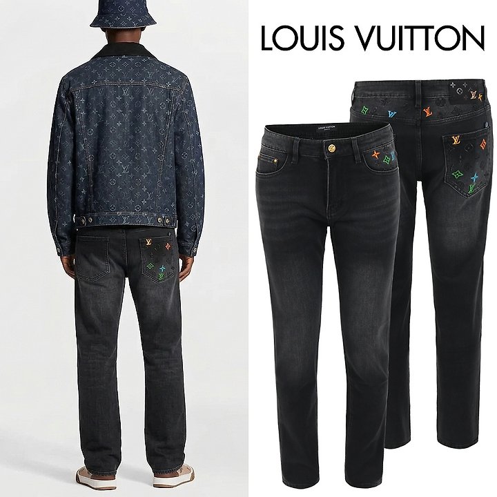 LOUIS VUITTON 루이비통 컬러 자수 블랙 슬림 일자진