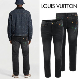 LOUIS VUITTON 루이비통 컬러 자수 블랙 슬림 일자진