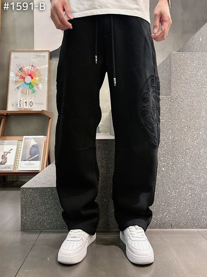 CHROME HEARTS 크롬하츠 홀스슈 빅 크로스 패치 스웻 팬츠 2COLOR